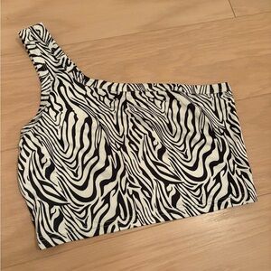 Zebra Print One-Shoulder Top